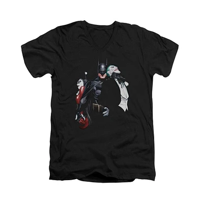 Batman Men's Joker Harley Choke Short Sleeve Adult V Neck Premium Cotton Tee / T-Shirt