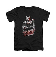 Batman Men's Arkham Knight Quinn City Short Sleeve Adult V Neck Premium Cotton Tee / T-Shirt