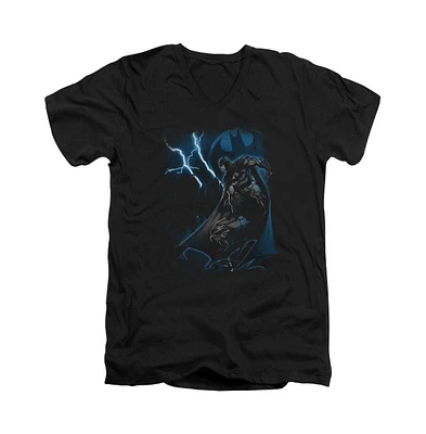 Batman Men's Lightning Strikes Short Sleeve Adult V Neck Tee / T-Shirt