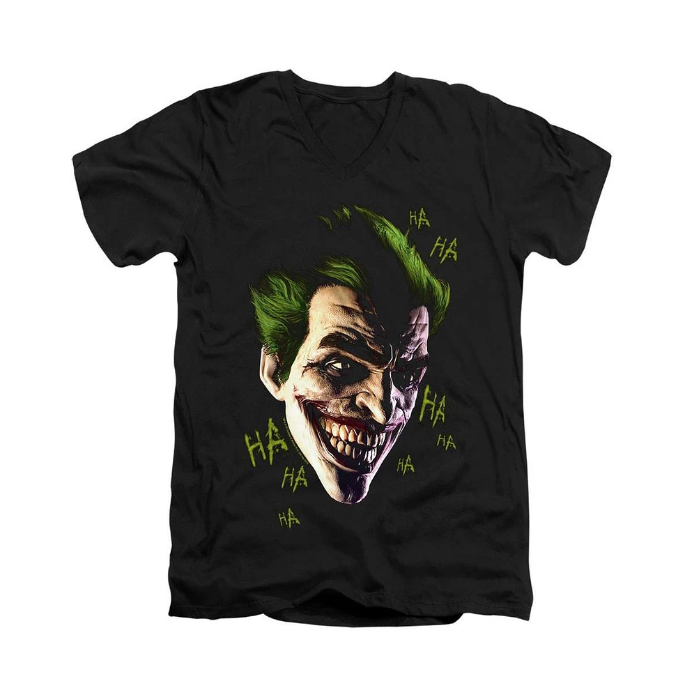 Batman Men's Arkham Origins Joker Grim Short Sleeve Adult V Neck Premium Cotton Tee / T-Shirt