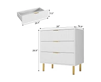 gaomon Modern 3 Drawer Dresser for Bedroom with Gold Handle and Large Drawer, Wood Double Chest of Drawers and Storage Organizer for Living Room