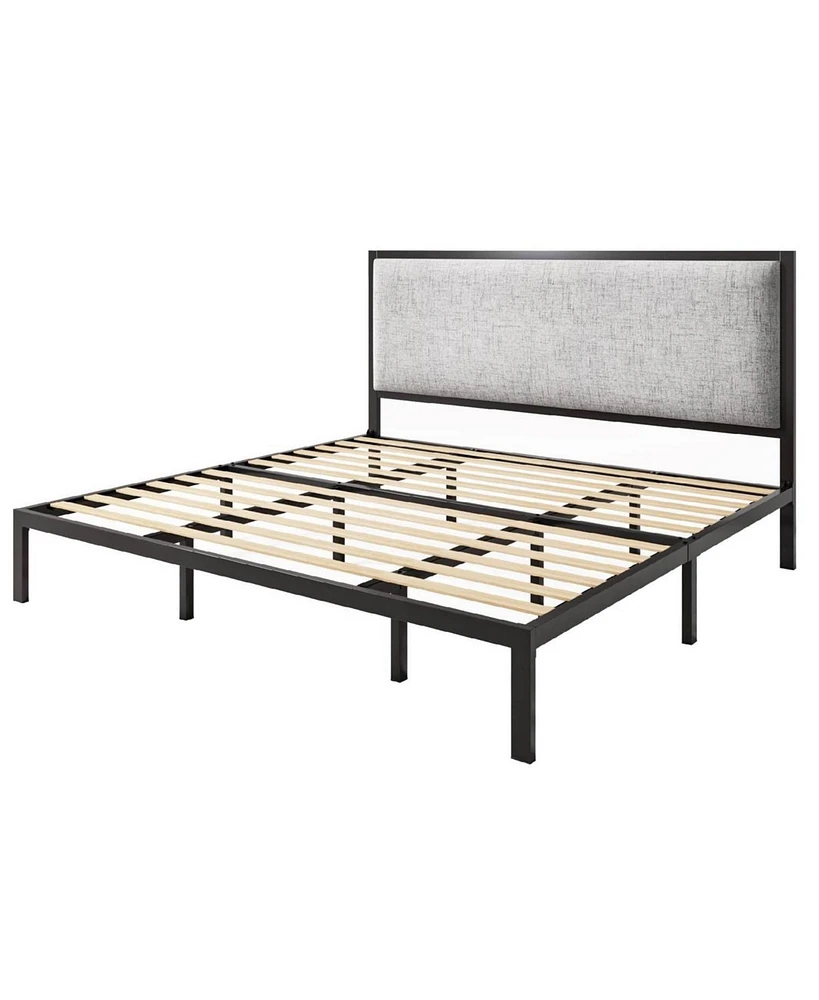 Slickblue Platform Bed Frame with Linen Upholstered Headboard for Stylish Bedroom Decor