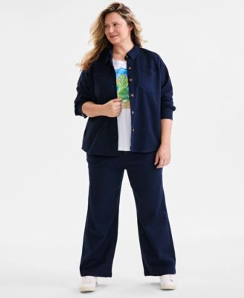Style Co Plus Size Dobby Twill Shacket Graphic Print Tee Wide Leg Pants Exclusively At Macys