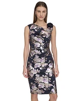 Jessica Howard Women's Printed Asymmetric Sleeveless Sheath Dress