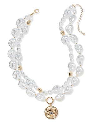 On 34th Gold-Tone Crystal Disc & Imitation Pearl Layered Pendant Necklace, 16" + 3" extender, Exclusively at Macy's
