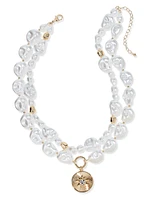 On 34th Gold-Tone Crystal Disc & Imitation Pearl Layered Pendant Necklace, 16" + 3" extender, Exclusively at Macy's