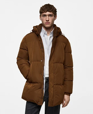 Mango Men's Water-Repellent Quilted Hooded Coat