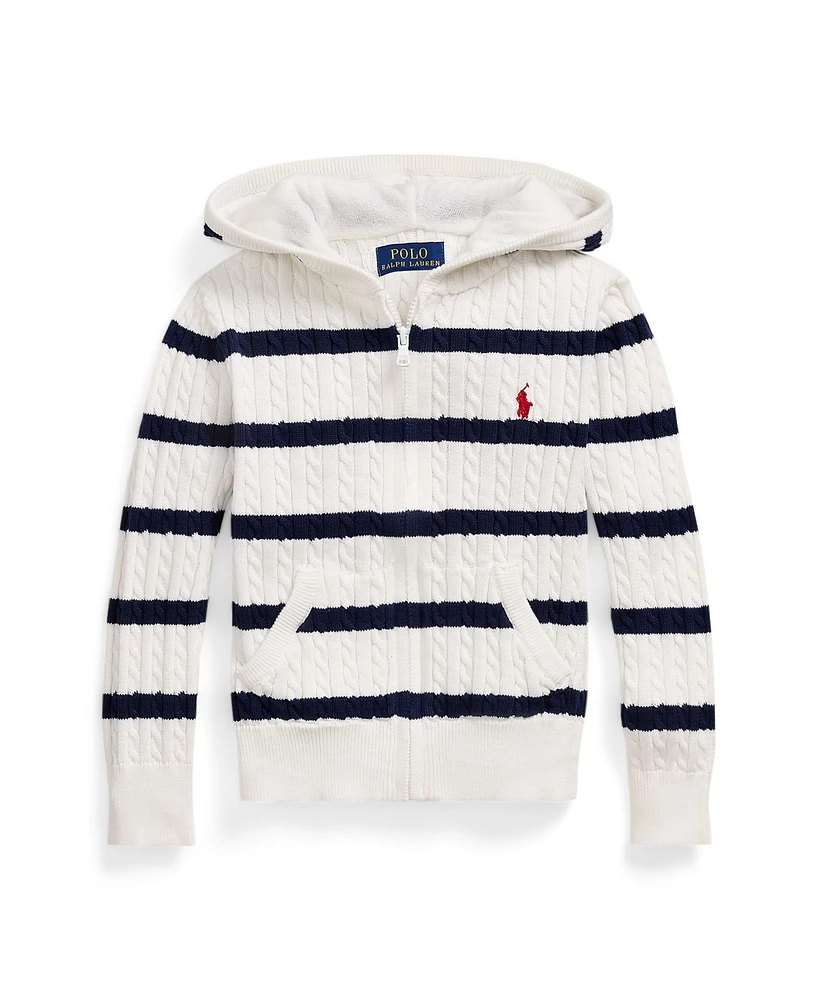 Polo Ralph Lauren Toddler and Little Girls Striped Cotton Hooded Full-Zip Sweater