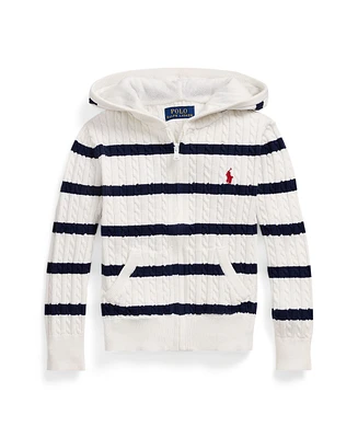 Polo Ralph Lauren Toddler and Little Girls Striped Cotton Hooded Full-Zip Sweater