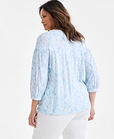 Style & Co Plus Printed 3/4-Sleeve Top