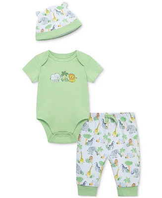 Little Me Baby Boys Jungle Cotton Bodysuit, Pant & Hat, 3 Piece Set