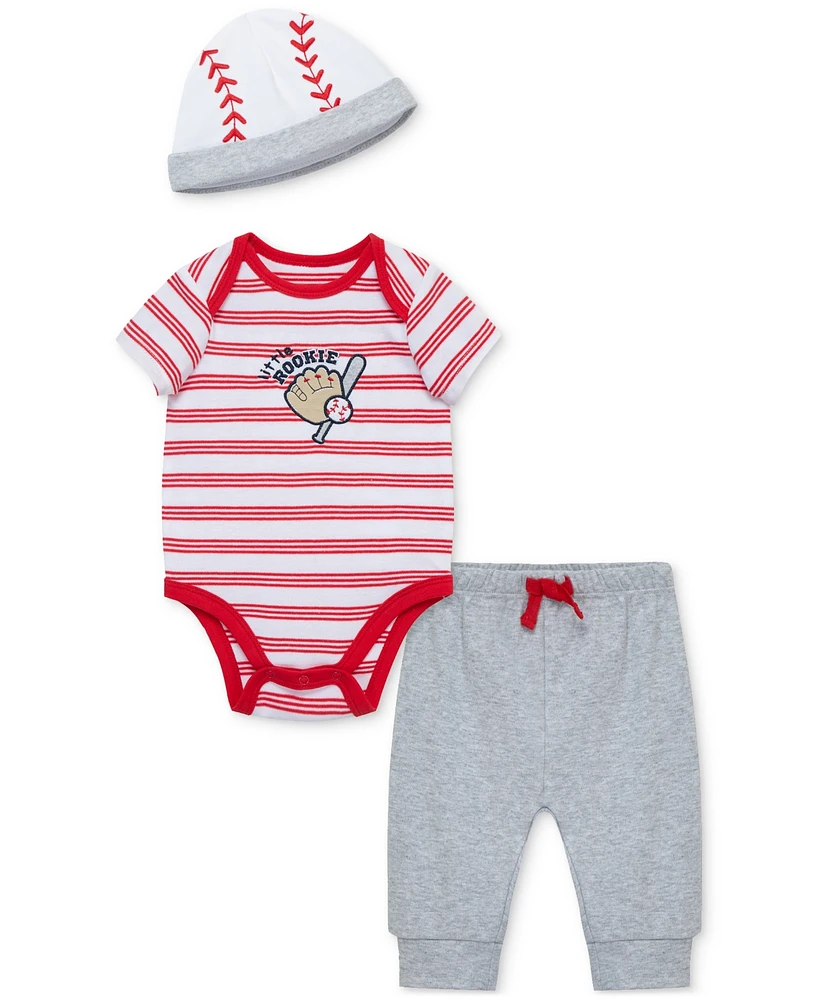 Little Me Baby Boys Baseball Cotton Bodysuit, Pant & Hat, 3 Piece Set