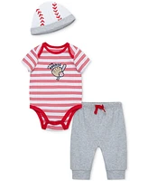 Little Me Baby Boys Baseball Cotton Bodysuit, Pant & Hat, 3 Piece Set