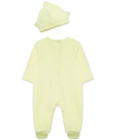 Little Me Baby Cotton Chick Footed Coverall & Hat, 2 Piece Set