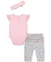 Little Me Baby Girls Cotton Butterfly Bodysuit, Leggings & Headband, 3 Piece Set