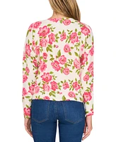 CeCe Women's Island Bloom Printed V-Neck Sweater