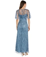 R & M Richards Women's Flutter-Sleeve Sequin Gown