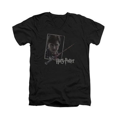 Harry Potter Mens Harrys Wand Portrait Short Sleeve Adult V Neck Premium Cotton Tee / T-Shirt