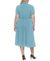 Calvin Klein Plus Tulip-Sleeve Belted Shirtdress