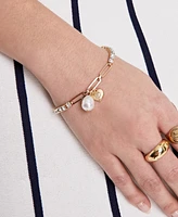 On 34th Gold-Tone Crystal Heart & Imitation Pearl Charm Bracelet, Exclusively at Macy's