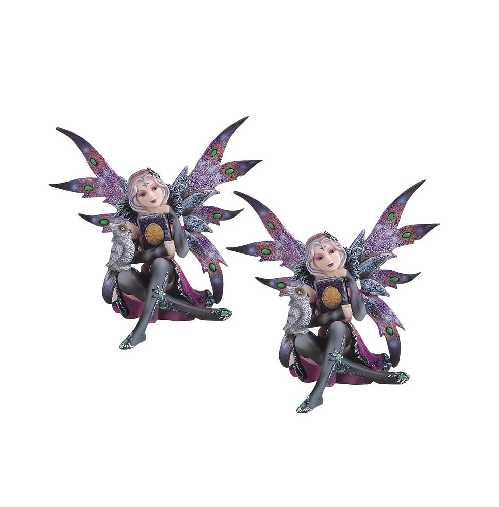 Fc Design "2-pc Set" 6"W Purple Fairy Reading with an Owl Figurine Statue Ornament Home Room Office Decor and Perfect Ideas for Housewarming, Holidays