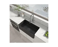 Casainc 33inch L x 18inch W Single Bowl Fireclay Farmhouse Kitchen Sink with Grid