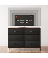 Wlive Wide Dresser with 6 Drawers Tv Stand for 50/" Entertainment Center Metal Frame Wooden Top Fabric Storage Bedroom Hallway Ent