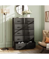 Wlive 10-Drawer Dresser Fabric Storage Tower for Bedroom Hallway Closets Tall Chest Organizer Unit with Textured Print Bins Steel Frame Wood To