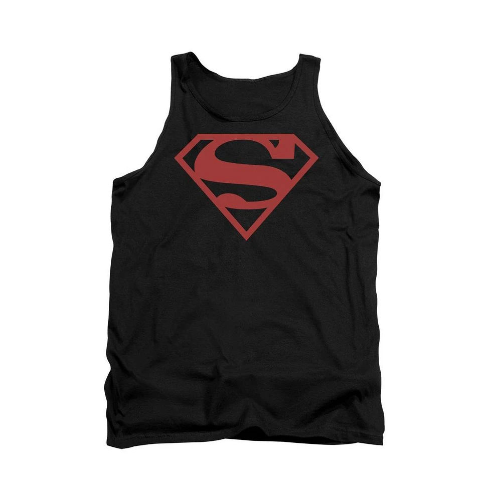 Superman Men's Red On Black Shield Adult Tank Top