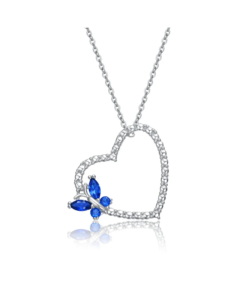 GiGiGirl Sterling Silver with Butterfly Cubic Zirconia on Heart Shaped Pendant Necklace