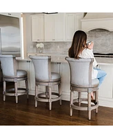 Maven Lane Pullman Bar Stool, Reclaimed Oak Finish w/ Ash Grey Fabric Upholstery, Set of 4
