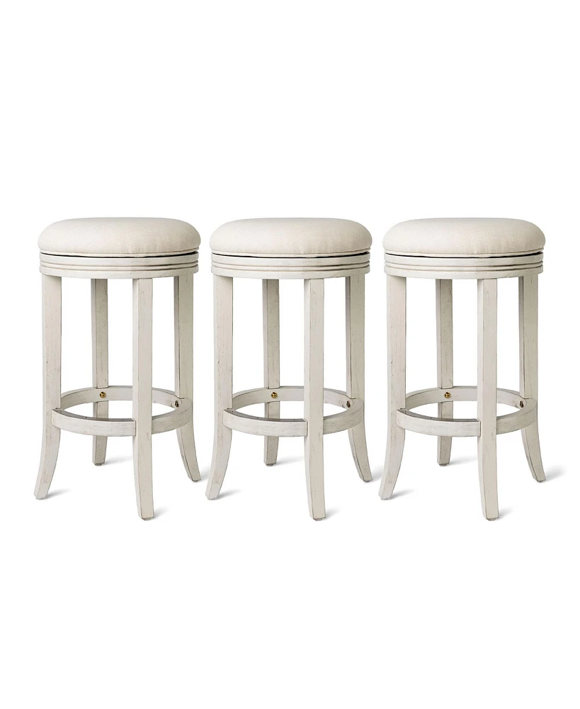 Maven Lane Eva Counter Stool, White Oak Finish w/ Natural Color Fabric, Set of 3