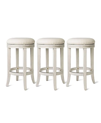 Maven Lane Eva Counter Stool, White Oak Finish w/ Natural Color Fabric, Set of 3