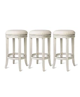 Maven Lane Eva Counter Stool, White Oak Finish w/ Natural Color Fabric, Set of 3