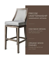 Maven Lane Vienna Bar Stool, Oak Finish, Ash Grey Upholstery, Set of 3