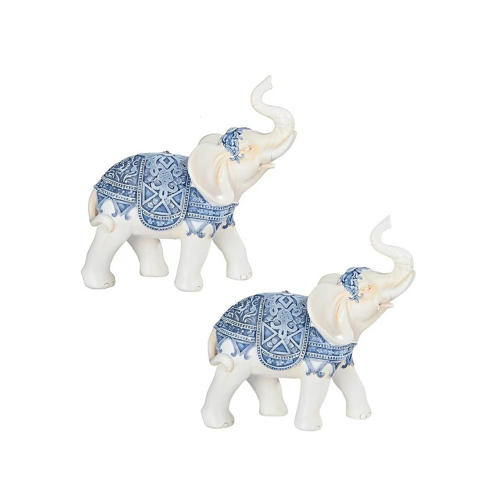 Fc Design "2-pc Set" 6"H Blue and White Thai Elephant Figurine Statue Ornament Home Room Office Decor and Perfect Ideas for Housewarming, Holidays and