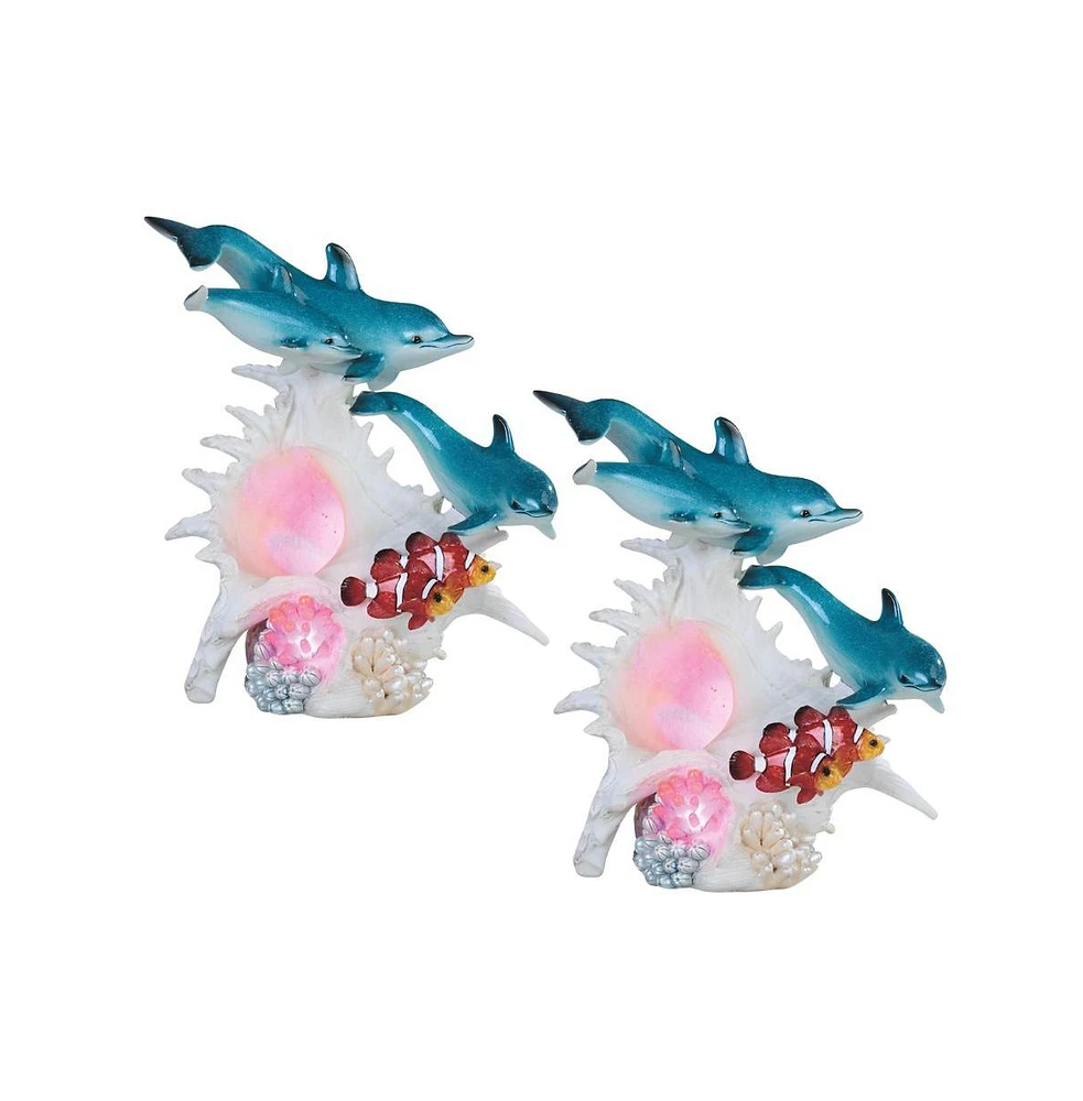 Fc Design "2-pc Set" 9.25"H Led Lighting Sea Conch with Dolphins and Clownfish Figurine Statue Ornament Home Room Office Decor and Perfect Ideas for H