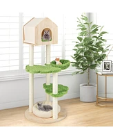 Gymax Wooden Cat Tree 55'' Tall Cat Climbing Stand w/ Sisal Scratching Posts
