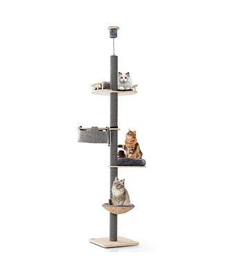 Gymax 5-Tier Floor to Ceiling Cat Tree w/ 93''-107'' Adjustable Height Cozy Hammock & Bed