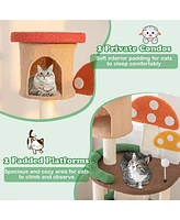 Gymax Wooden Cat Tree w/ Sisal Scratch Board & Post Padded Perch Hanging Toys Modern