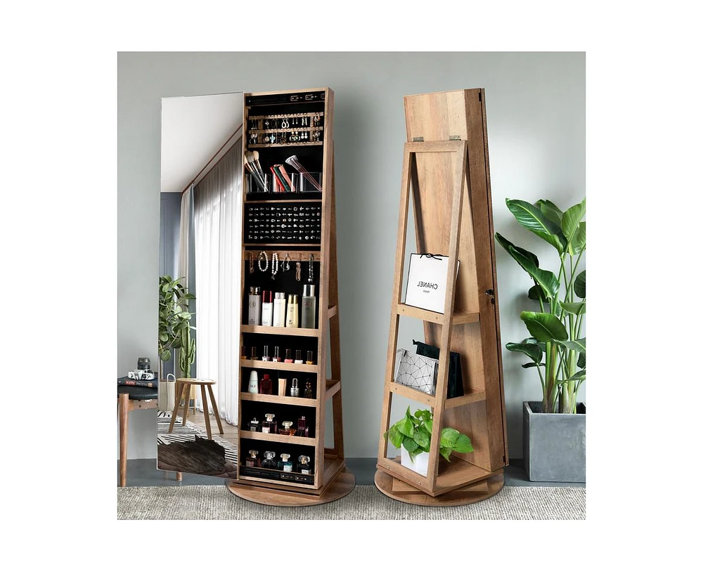 Vlsrka 360° Swivel Free-Standing Jewelry Armoire Cabinet with Mirror