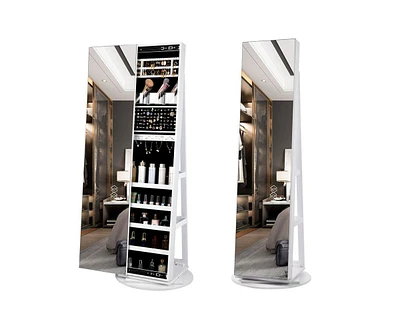 Vlsrka 360° Swivel Free-Standing Jewelry Armoire Cabinet with Mirror