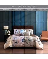 Bebejan Blue Blossom Bedding 200 Thread Count 100% Cotton Sateen 5 Piece Queen Size Reversible Comforter Set