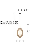Orbit 11" Modern Coastal Pendant Ceiling Light Fixture Dining Room Over Table Kitchen Island Foyer Hanging Brown Matte Black and Wood Finish White Gla