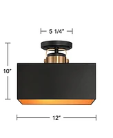 Possini Euro Design Artemis 12" Modern Semi Flush-Mount Ceiling Light Fixture Kitchen Foyer Hallway 2-Light Black Gold Finish Metal Bedroom Bathroom E
