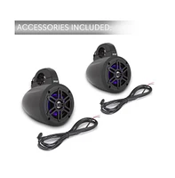 Pyle 4'' Waterproof Marine Tower Speakers with Led Lights, 300W, Black