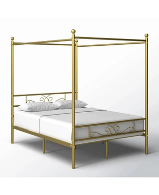 Slickblue French Country Four Poster Metal Canopy Bed