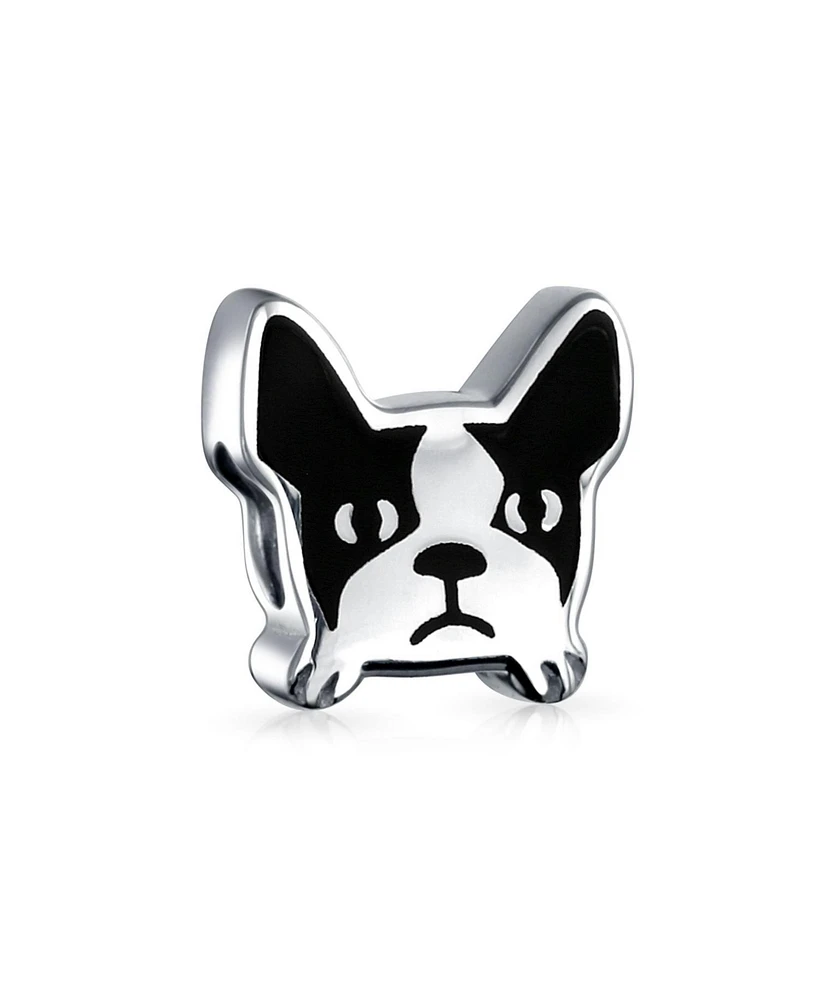 Bling Jewelry French Bulldog Charm Bead Black White Enamel Sterling Silver for Bracelets