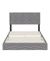 Modern Chevron Upholstered Platform Bed with 14-Slat System – 700 lb Capacity