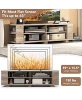 Gouun Wooden Tv Stand with 8 Open Shelves for TVs up to 65 Inch Flat Screen